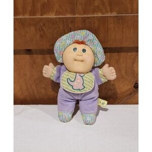 Cabbage Patch 1988 Babyland Doll Purple Sleeper Dinosaur Bib Green Eyes Red Hair